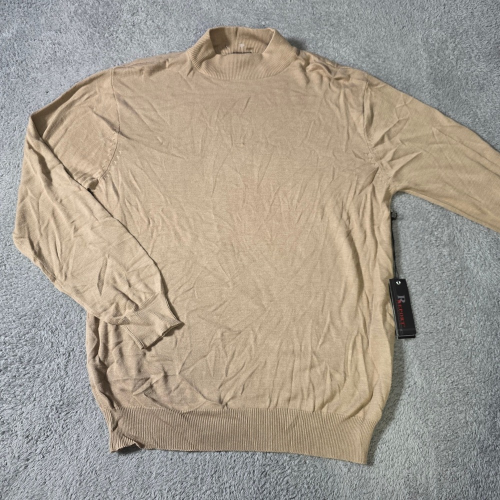Report Collection Mens M Mock Neck Sweater Beige Cash-Cotton Knit 1001K